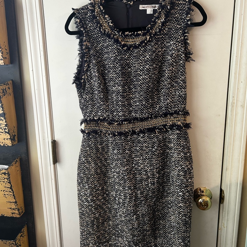 Boston Proper Elegant Navy and White Tweed Dress